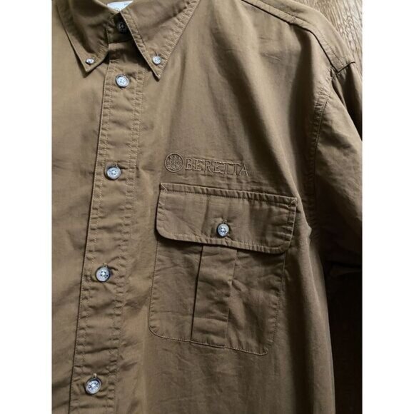 BERETTA Brown Button Up Long Sleeve Shirt Vented Field Hunting Shooting Mens M - Picture 2 of 12